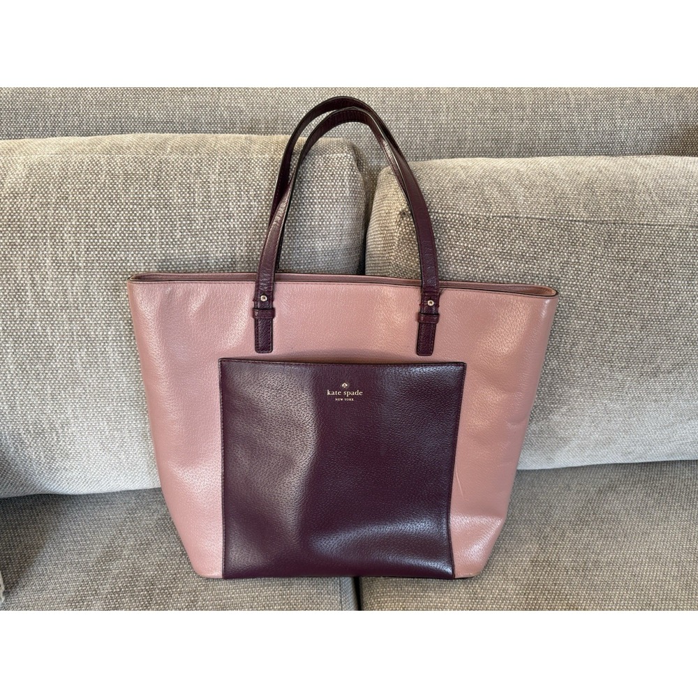 Kate Spade New York Pink & Burgundy Colorblock Tote Sadie Shoulder Bag Purse LG